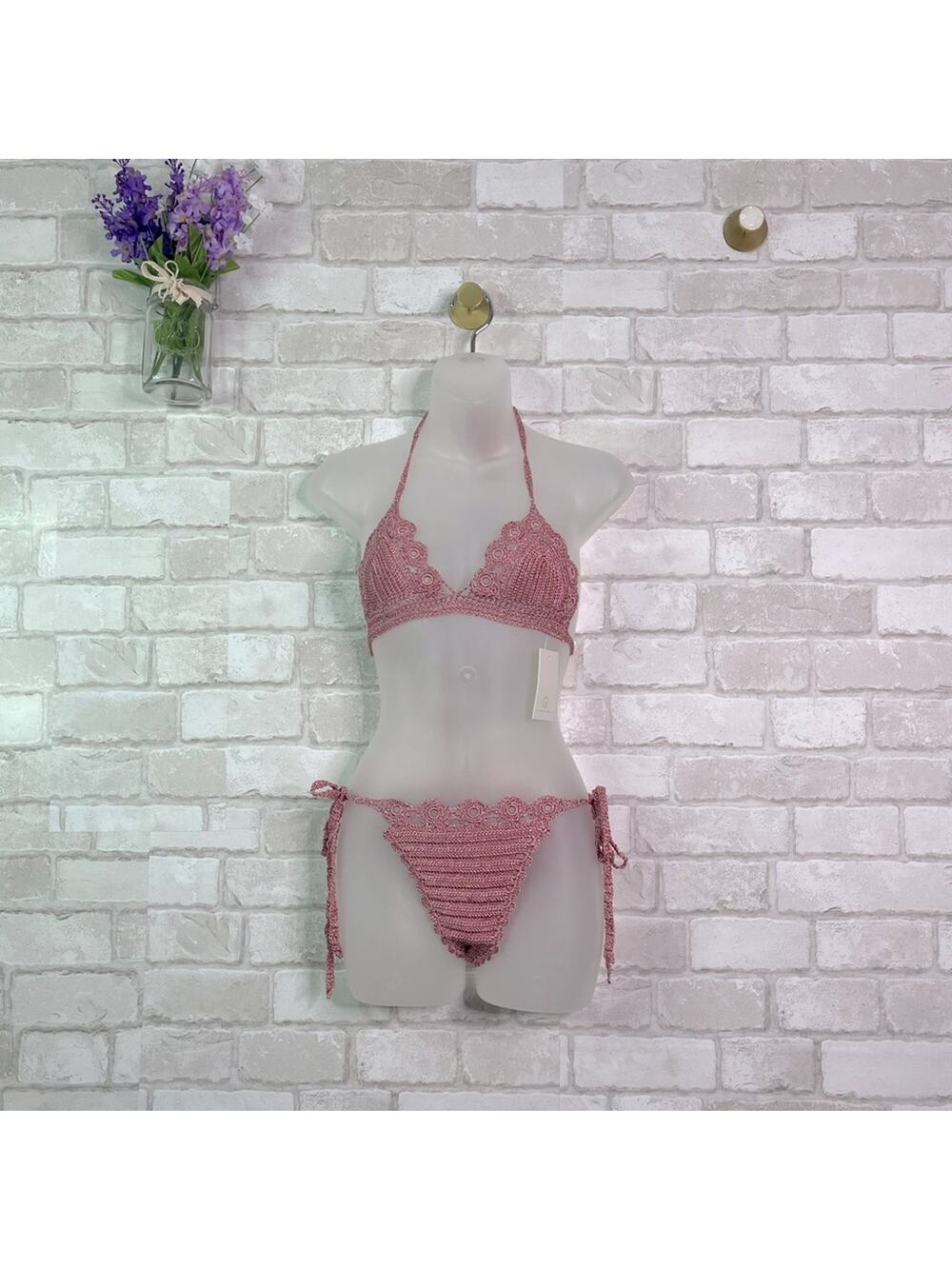 NWT Plumeria Swimwear Crochet Dusty Pink Bikini